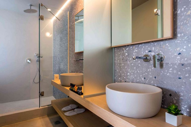 Salvia Suites Superior Bedroom Sink and Shower